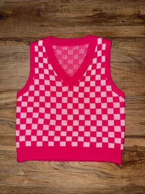 Pink Checkered Sweater Vest